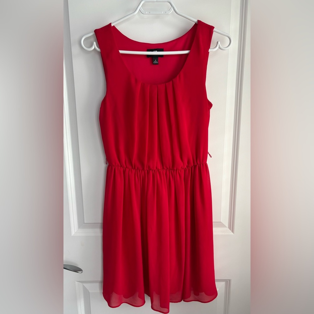 Red Sleeveless Elastic Waist Dress